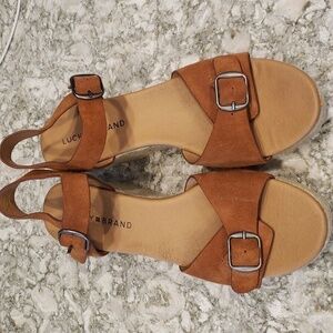 Lucky Brand heeled Espadrille sandal in brown suede